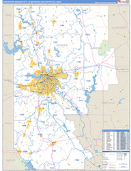 Shreveport-Bossier City Metro Area Wall Map Basic Style 2026